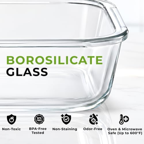 Zulay Kitchen 5 Piece Large 36oz Glass Storage Container Sets with Lids - Premium BPA Free Borosilicate Glass Food Storage Containers - Leak-Proof