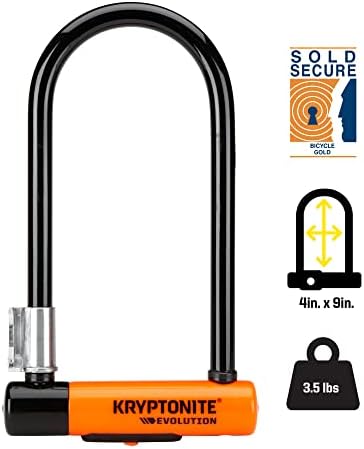 Kryptonite Evolution Standard Bike U-Lock, 14mm Steel Shackle & 3 Keys | High-Security 4x9 in Bicycle Lock with FlexFrame-U Mounting Bracket, Double Deadbolt Design and Pick Resistant Cylinder