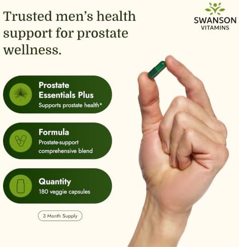 Swanson Prostate Essentials Plus Herbal Supplement for Men Over 40 Seeking Urinary and Prostate Health (180 Veggie Capsules)
