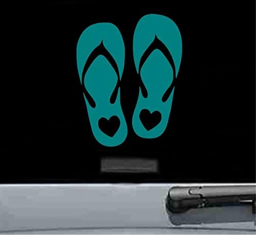 JS Artworks Flip Flops with Heart Vinyl Decal Sticker (Teal)
