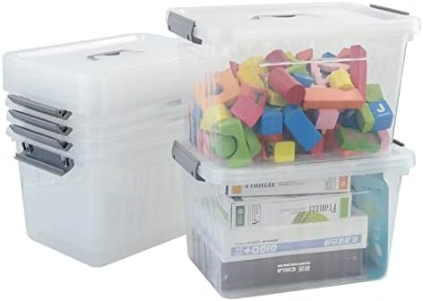 Clear Plastic Storage Bins with Wheels, 4-Pack Latch Boxes, 30 L