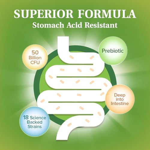 Probiotics 50 Billion per Serving, 18 Probiotic Strains, 60 Veggie Capsules - Non-GMO, Gluten Free