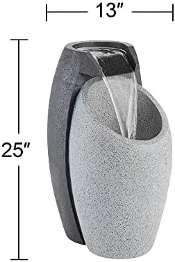 Waterfall 25" High Modern Outdoor Indoor Large Fountain with LED Light | Decor Faux Stone Floor Pot Standing Water Feature for Outside Garden Patio