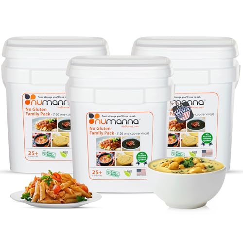 Numanna No-Gluten Family Pack Bucket – 126 Servings, 20 lbs | 25-Year Shelf Life | 1-Month Non-Perishable Meal Kit | Emergency Food Supply, Everyday Use, Quick-Prep Survival Meals | Made in USA | Pack of 1