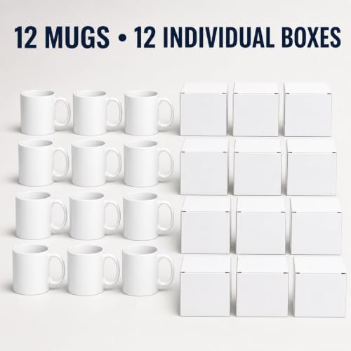 36 Pack Sublimation Mugs 11oz White Blank Ceramic Coffee Mugs with Individual White Boxes, AAA Grade with Premium Coating for Heat Press DIY
