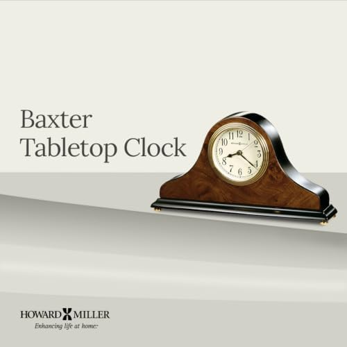Howard Miller Baxter Tambour Mantel Clock – Burl Wood & Walnut Finish, Arabic Numerals, Brass Accents, Quartz Movement