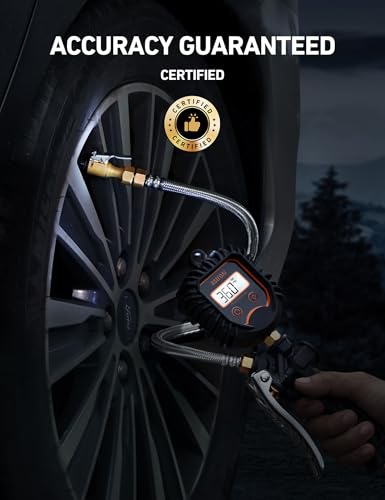 AstroAI Digital Tire Pressure Gauge, Heavy Duty Tire Inflator Gauge 250PSI Air Chuck Compressor Accessories with Stainless Braided Hose