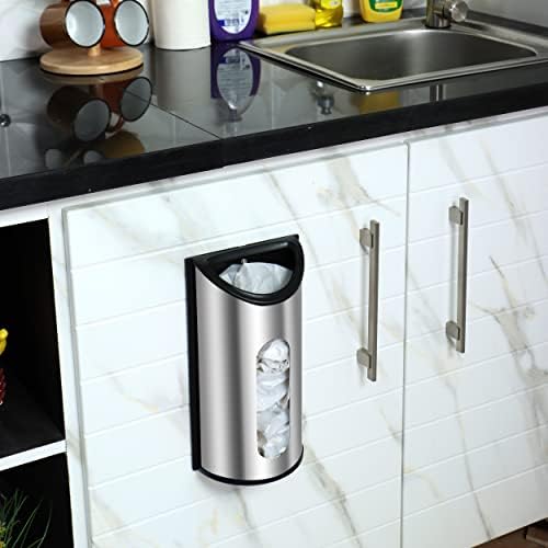 Utopia Kitchen Wall-Mounted Stainless Steel Grocery Bag Holder, Silver | Space-Saving Plastic Bag Holder for Kitchen, Pantry or Cabinet, Reusable Plastic Bag Organizer