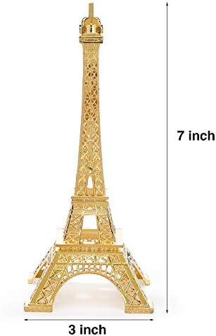 ESHATO Gold Metal Eiffel Tower Statue, 7inch Decorative Figurine Replica Stand Holder for Cake Topper Table Decor Gift Party Home Decoration