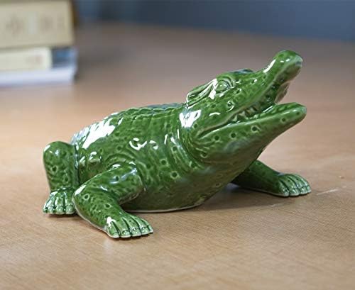 Ceramic Gator Figurine Green And White 7.5" Perfect For Any Room Decor