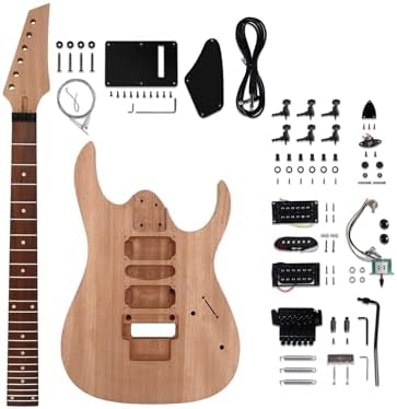 DIY Electric Guitar Kit Beginner Kit 6 String Right Hand JS Series | Mahogany Body, Mahogany Neck, Rosewood Fretboard, Black Hardware