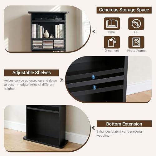 ZENY Multimedia Storage Cabinet DVD Rack Book Shelf Organizer Stand Audio Media Tower, 36" X 19" X 7" Black