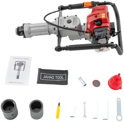 Gas Powered T Post Driver Manual Piledriver 2 Stroke 52cc Gasoline Pile Driver Kit Farm Fence Post Hammer Push Pile Lightweight Petrol Piledriver