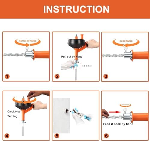 Drain Auger, 25 Feet Plumbing Snake Drain Clog Remover Tool 4-in-1 Set | Included Drain Clog Remover, Hair Clog Remover, Cleaning Brush, for Kitchen