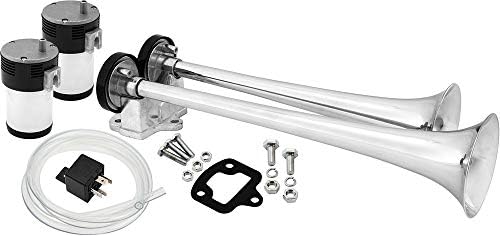 Vixen Horns 2-Trumpet Air Horn Kit with Dual Air Compressors VXH2112B 12V Compact Electric Train Horn Kit, Super Loud dB, Black