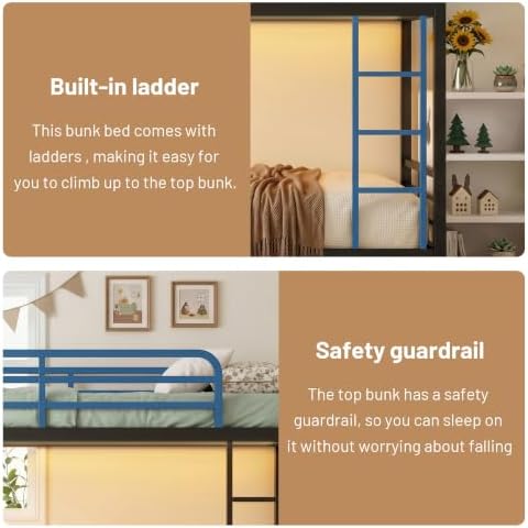 Twin XL Bunk Bed with Foldable Desk, LED Lights & Charging Station, Black | Upper Bunk Storage & 2 Drawers, Safety Guardrails with 4 Hooks, Space-Saving Design for Kids and Teens