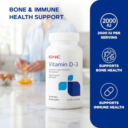 GNC Vitamin D3 50mcg Supplement, 180 Softgels, 180 Servings