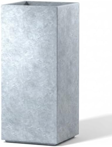 Kante Accent Column Square Pale Gray Concrete Planter 23.6" H, Outdoor