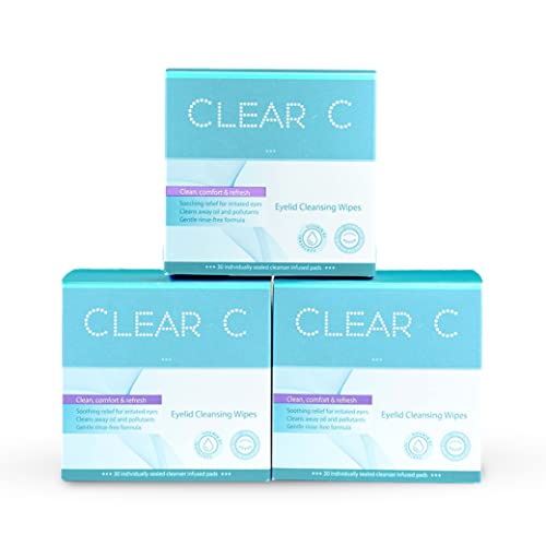 Clear C Pre-Moistened Eyelid Cleaning Wipes, 1 Boxes Of 30 | Rinse-Free Eye Lid Wipes For Dry Eyes, Individually Wrapped Travel Packs