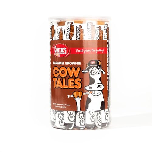 Goetze's Candy Caramel Brownie Cow Tales, 2.25 lb 36ct Canister | Rich Chewy Brownie Caramel & Smooth Cream Filling
