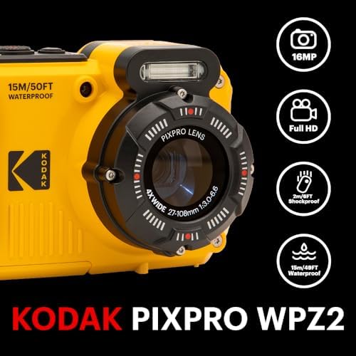 KODAK PIXPRO WPZ2 16MP Waterproof Digital Camera, 15m, 4X Zoom, Yellow