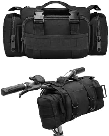 BraveHawk OUTDOORS Bike Handlebar Bag, 900D Nylon Oxford Multi-purpose Waist Bag Water Resistant Bicycle Cycling Pack (Black)