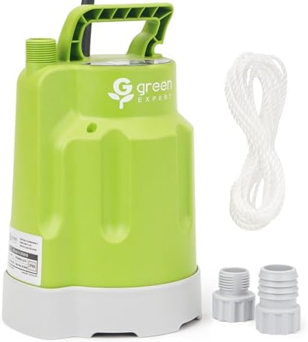 Green Expert Corrosion-Resistant Submersible Utility Pump, Tankless Water Heater Flush Kit Pump Replacement/Upgrade, 1/4HP 1800 GPH, 28FT Head