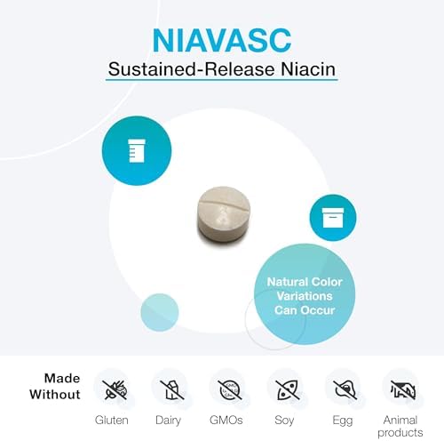 XYMOGEN NiaVasc - Sustained-Release 500 mg Niacin - Supports Healthy Blood Lipids & Normal Carotid Intima-Media Thickness - Vegetarian, Non-GMO & Gluten-Free - 120 Capsules