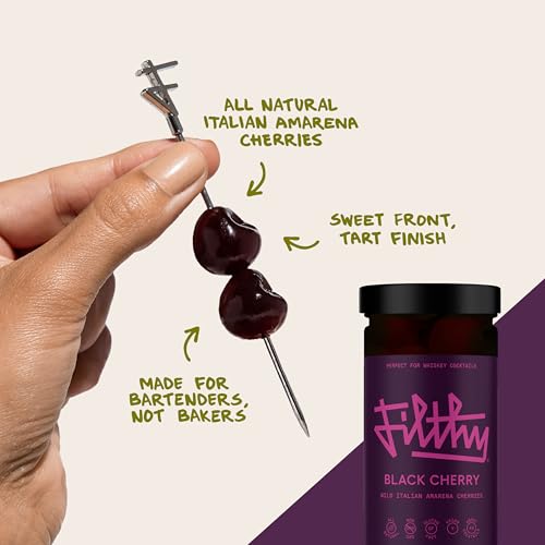 Filthy Amarena Black Cherries, Premium Cocktail Garnish - 45 Oz Tin, 1 Pack | All Natural Ingredients, Wild Italian Amarena Black Cherry for Whiskey Cocktails - Non-GMO, Gluten Free, Vegan