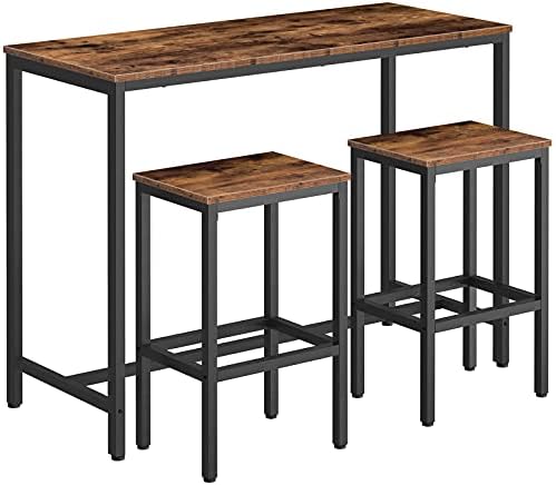 HOOBRO Bar Table and Chairs Set, 47.2” Rectangular Pub Table with 2 Stools for Small Space, 3-Piece Breakfast stools Set, Sturdy Metal Frame