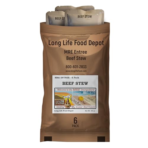 MRE Beef Stew Entrees (6-Pack), Main Courses Only (Not Full Meals) | Long Shelf Life, 2024+ Production Dates, Meals Ready to Eat