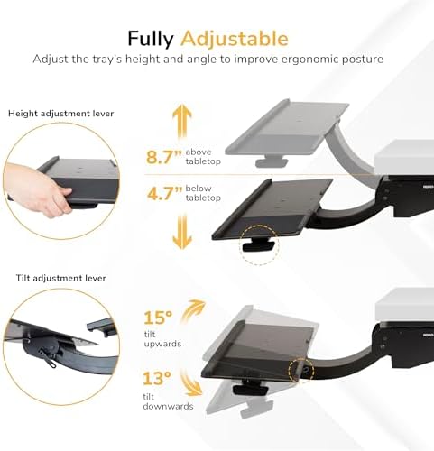 Mount-It! Under Desk Keyboard Tray, Adjustable Slide-Out Keyboard & Mouse Platform, 26.5" W × 10" D, Ergonomic Wrist Rest, Height Tilt & Swivel