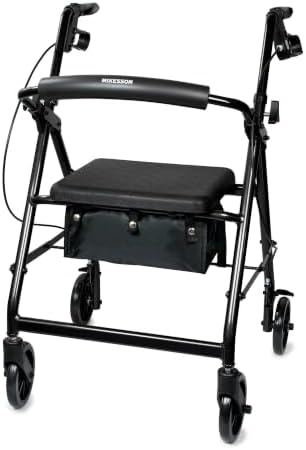 McKesson Rollator Walker with Seat and Wheels, Black, 1 ct
