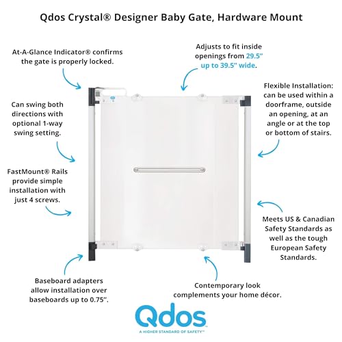Qdos Safety Crystal Designer Baby Safety Gate - Meets Tougher European Standards - Modern Design and Unparalleled Safety - Beauty & Safety Together
