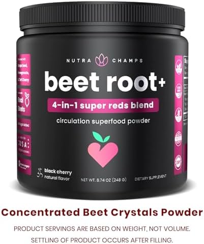 NutraChamps Beet Root Powder Circulation Supplement, Superfood Powder Nitric Oxide with Beetroot Juice, Super Reds & Grape Seed Extract