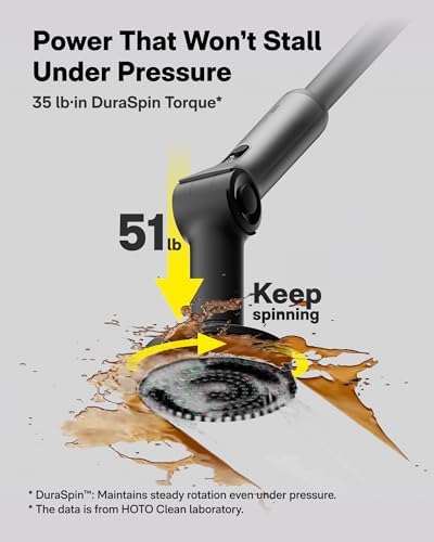 HOTO Flexi™ Cordless Electric Spin Scrubber, for Bathtub, Bathroom, Tile | Adjustable Angle, Extendable Handle, Smart Display, IPX7 Waterproof