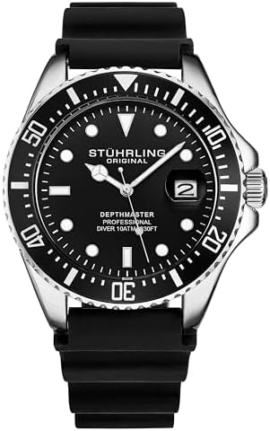 Stuhrling Original Men’s Dive Watch 42mm Stainless Steel, Japanese Quartz Mens Sport Watch, Rubber Strap, Water Resistant to 330 FT, Versatile and Comfort Fit