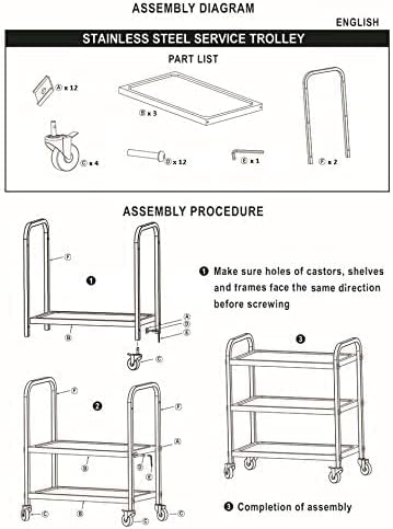 Medium 3 Shelf Heavy Duty Utility Cart on Wheels | 34 in. Long x 18 in. Wide