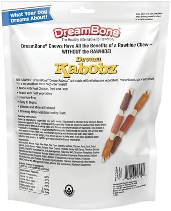 DreamBone Kabobz Rawhide-Free Dog Treats With Real Protein, 18 Count | Daily Chew, Digests Safely and Completely, Made With Real Chicken, Duck, Pork and Veggies, For Adult Dogs