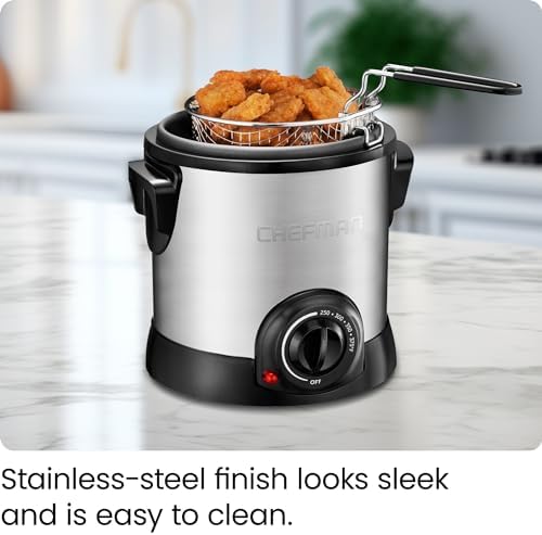 Chefman Fry Guy Deep Fryer with Removable Basket, Easy-to-Clean Non-Stick Coating and Cool-to-Touch Exterior, Adjustable Temperature Control