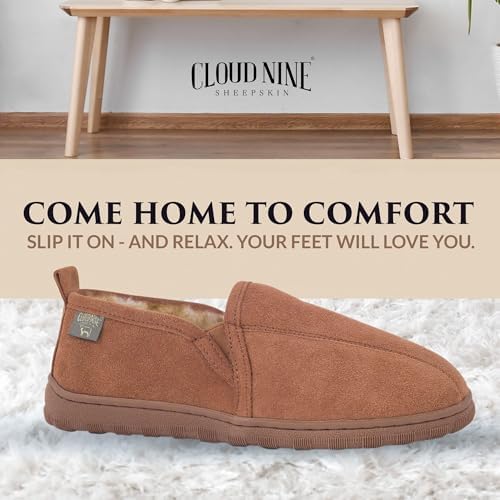 Cloud Nine Men's Romeo Sheepskin Slippers with Suede Upper | 100% sheepskin lining, suede leather, TPR sole, slip-on design, breathable warmth, indoor/outdoor versatility