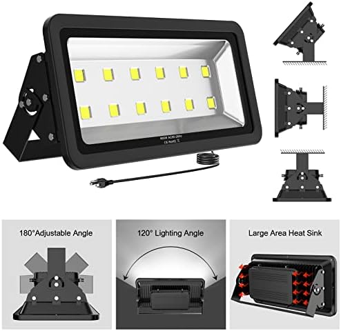 200W LED Flood Lights Outdoor, 110-285V, 20000LM Super Bright Security Light Fixture, IP66 Waterproof 6000K Daylight White，Landscape Commercial Industrial Lighting Fixtures