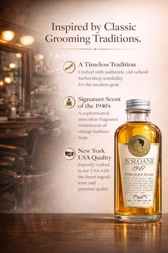 JS Sloane 1947 After Shave Splash for Men – Classic Barbershop Aftershave, Refreshing & Toning Post Shave, Signature Masculine Scent, 4 oz