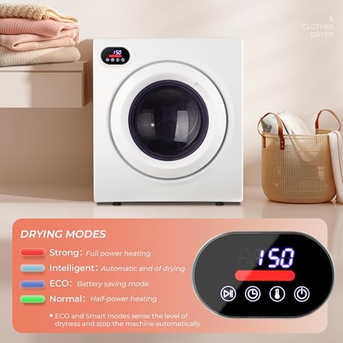 Euhomy Compact Laundry Dryer, 3.5 cu ft Front Load Stainless Steel Clothes Dryers With Exhaust Pipe, 1500W
