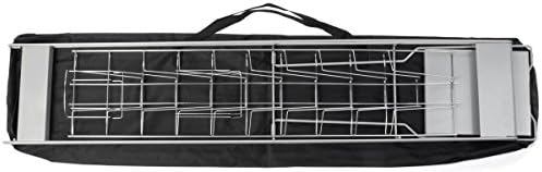Displays2go Portable Magazine Rack, Black, 54" h Floor-standing | 10 Pockets for 8.5x11 Catalogs, Carry Bag Included, Tiered Design, Steel, NCYBRCHBLK