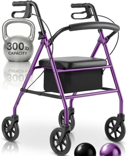 Vive Mobility Steel Rollator Walker with Seat - Foldable, Narrow