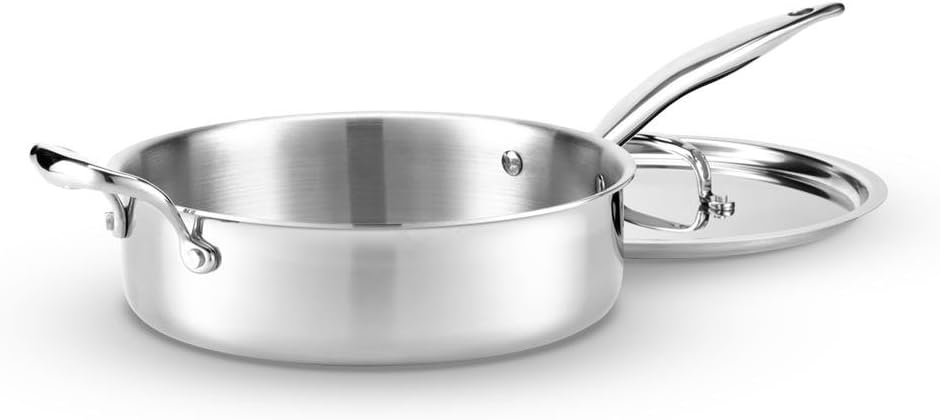 Heritage Steel 6 Quart Rondeau with Lid - Titanium Strengthened 316Ti Stainless Steel with 5-Ply Construction - Induction-Ready and Fully Clad, Made in USA