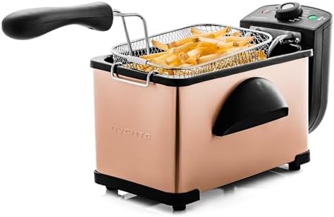 OVENTE Electric Deep Fryer, 0.9L Capacity, 840W, Silver FDM1091BR | Adjustable Temperature Knob, Locking Lid, Removable Frying Basket and Cool Touch Handle, Easy to Clean Stainless Steel Body