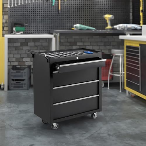 Rolling Tool Chest with Wheels, 5 Drawer Tool Storage Cabinet, Portable Toolbox Organizer with Lock, Heavy Duty Tool Chest Cart for Garage, Mechanic, Workshop, Shop, Mobile Tool Organizer, Black