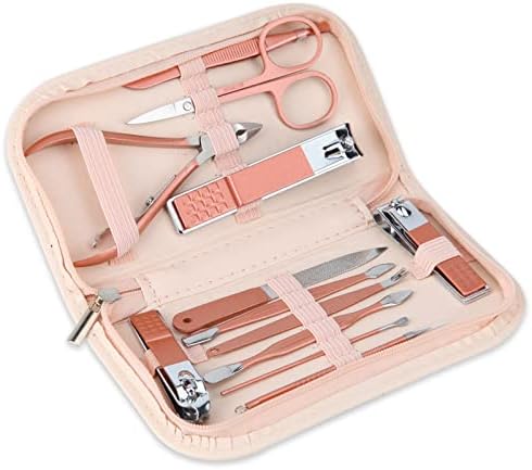 Nail Clippers & Beauty Tool Portable Set, Rose Gold Manicure Set, 12 in 1.